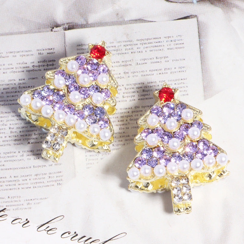 Wholesale 5pcs/pack Alloy Pearl Rhinestone Christmas Tree DIY  Straight Hole Beads